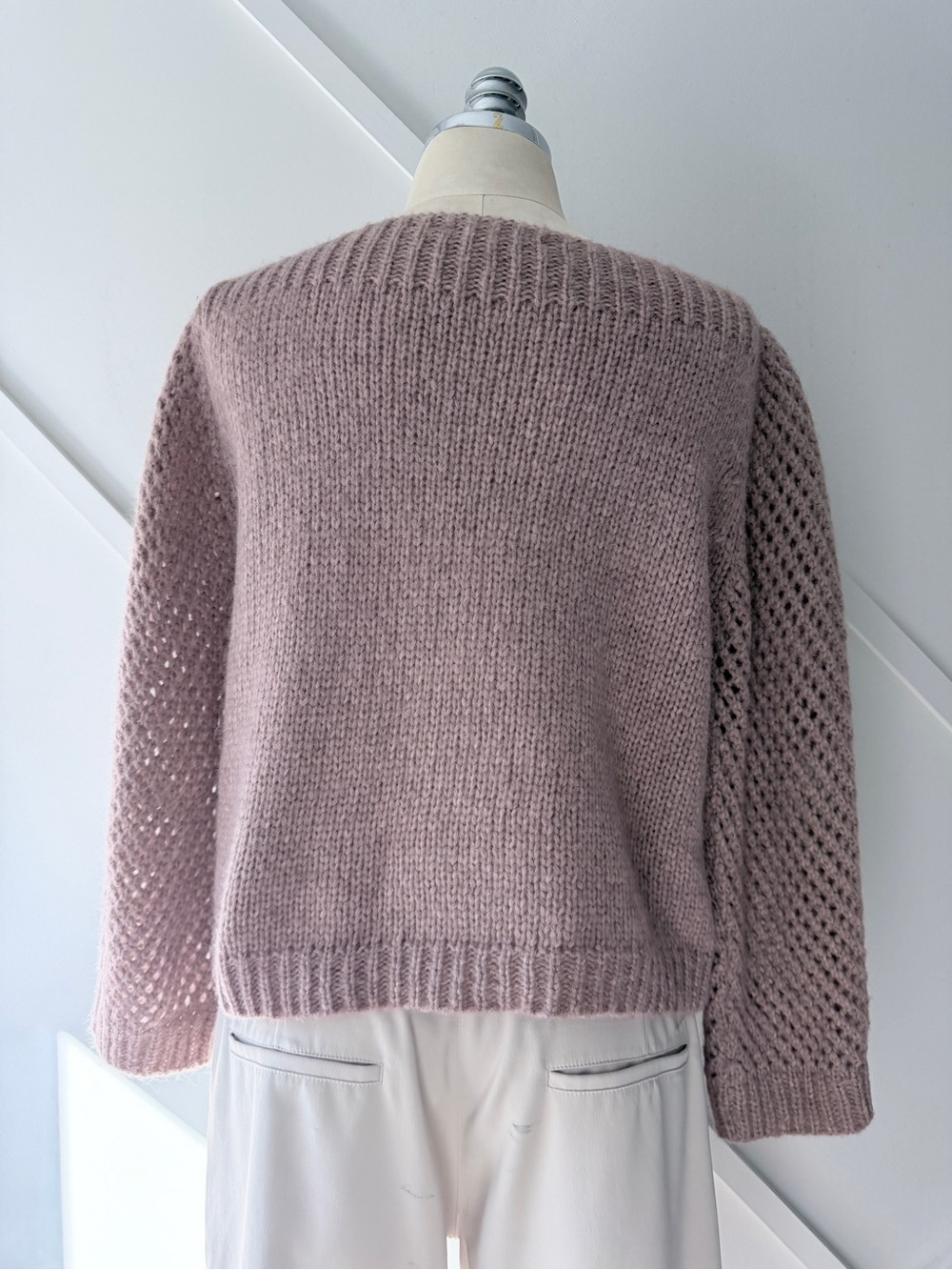 LoveShackFancy Alpaca Wool Blend Bateau Neck Crop Sweater Pink Size M - Picture 4 of 17